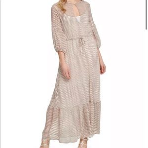 DKNY Printed Keyhole Maxi Peasant Dress